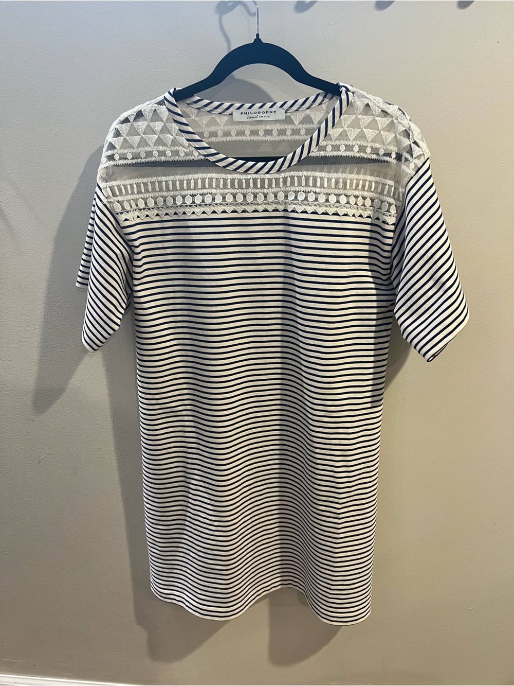 Philosophy di Lorenzo Serafini White and Navy Striped Lace-Trim Top